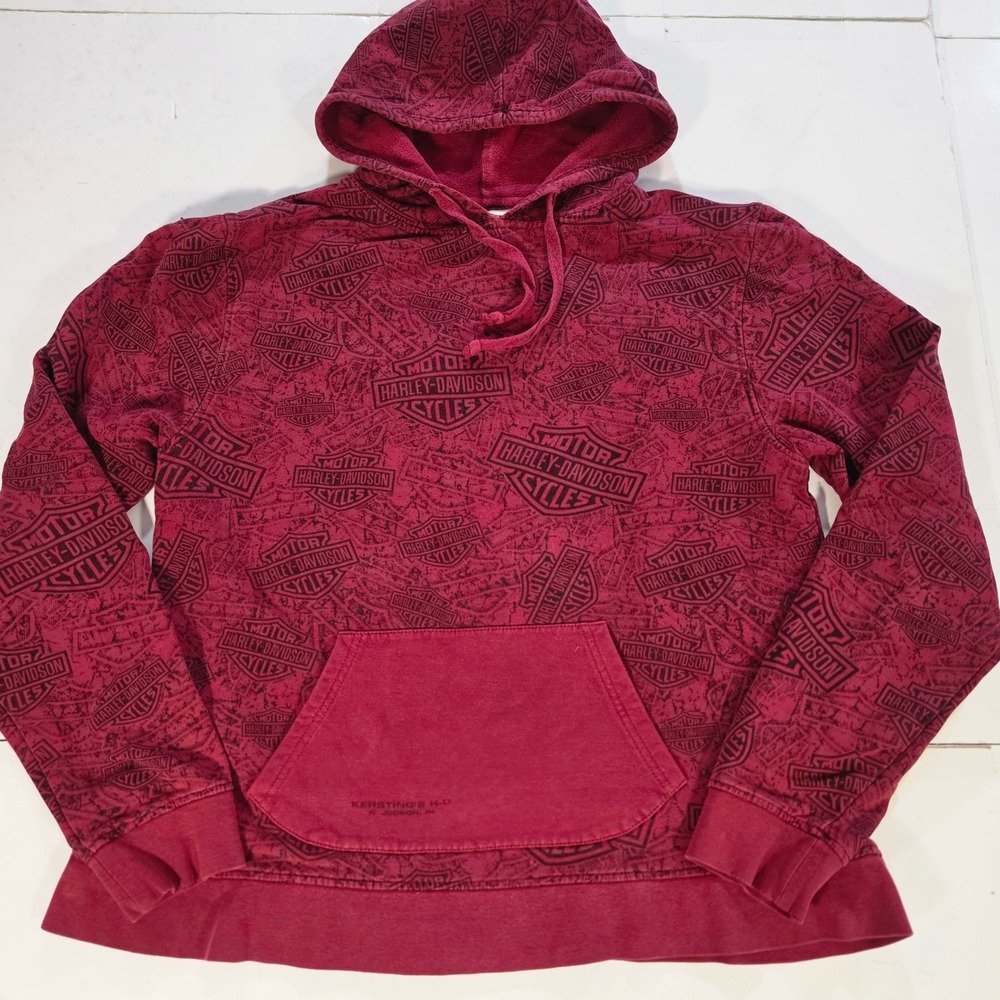 Harley-Davidson Mens All Over Logo Print Hoodie Burgundy Maroon Large Stratman